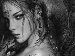 girl, finger, Luis Royo, ear-ring