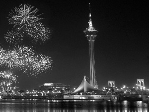 Macao, China, fireworks, Night, tower