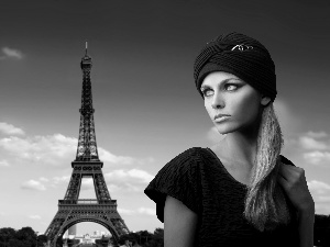 make-up, Women, Paris, Eiffla Tower, turban, Blonde