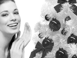 White, christmas tree, model, make-up, smiling