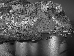 Town, Gulf, Italy, Boats, Coast, Manarola, Dusk