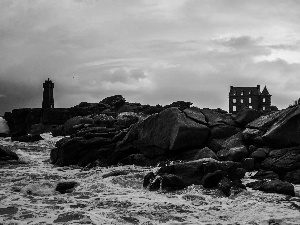 sea, Lighthouse, maritime, rocks