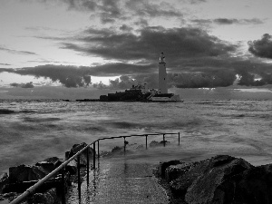 sea, Lighthouse, maritime, Stones