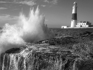 sea, Lighthouse, maritime, Waves