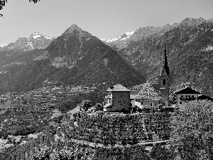 Merano, Italy, Church, buildings, Mountains