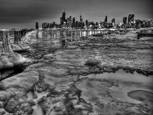 night, panorama, Michigan, Icecream, lake, Chicago