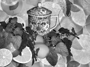 Cup, limes, Espresso, mint, lemons, Lid, graphics