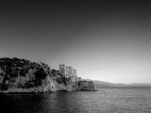 house, sea, Monaco, rocks