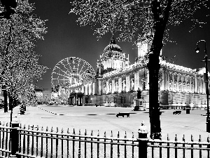 Monument, winter, Belfast, town hall, Ireland