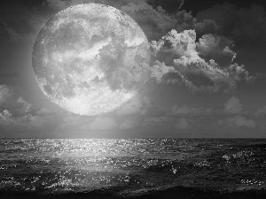 moon, clouds, sea