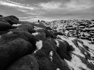 Moss, snow, sun, Stones, west