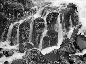 Moss, waterfall, Stones