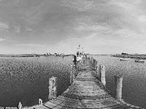 pier, boats, Motor boat, water