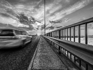 motor car, speed, sun, bridge, west