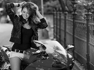 Lovely, girl, Motorbike, smiling