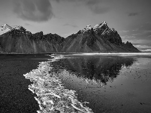 Stokksnes Beach, iceland, sea, coast, Mountains, Vestrahorn mountain