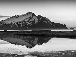 reflection, iceland, Stokksnes Beach, Great Sunsets, Vestrahorn mountain