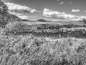 Mountains, autumn, field, medows, River