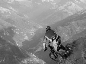 Mountains, cyclist, Bike