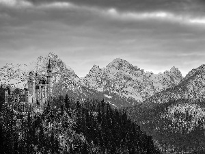 Castle, winter, Mountains, Neuschwanstein