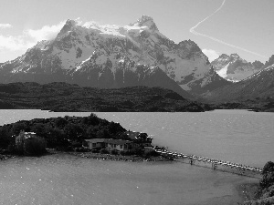 Mountains, lake, Island