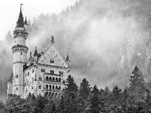 clouds, Neuschwanstein Castle, Mountains