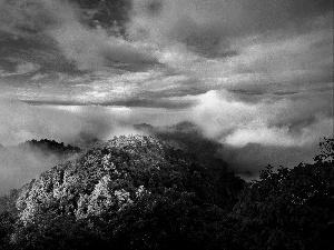 Mountains, clouds, peaks