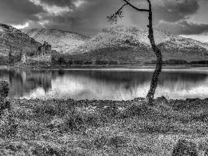 Scotland, lake, Mountains, Castle