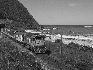 Mountains, Train, sea