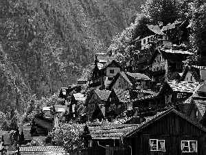 Mountains, Hill-side, Austria, Houses, Hallstatt