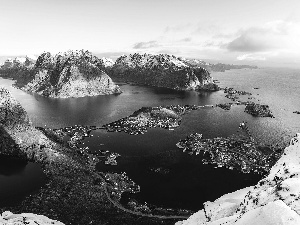 winter, Lofoten, Sky, Mountains, Norway, snow, sea