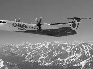 Mountains, plane, Sky