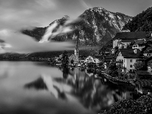 Mountains, Hallstatt, Houses, lake, Austria, Salzburg Slate Alps, reflection