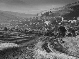 Mountains, Slovakia, medows, Town, field