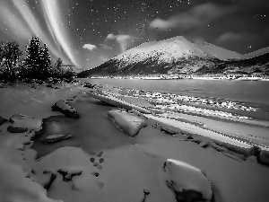 winter, Polaris, Mountains, dawn