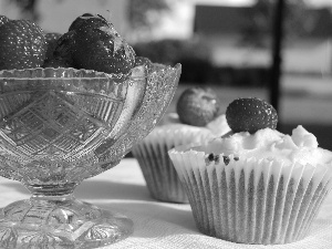 crystal, strawberries, Muffins, Bowl