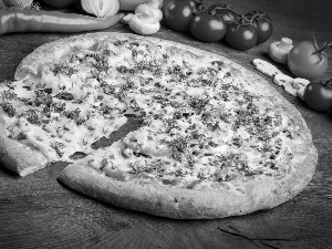 pizza, tomatoes, Dill, Mushrooms