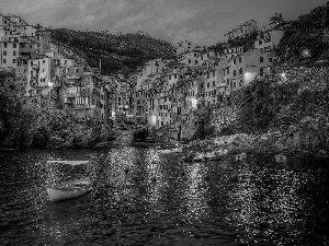 Amalfi, Boats, Night, Town