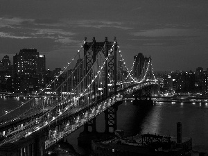 Brooklyn, York, town, bridge, New, panorama, Night