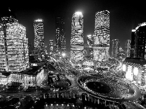 China, Town, Night, Szanghaj