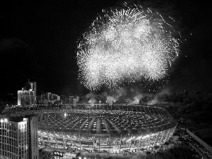 Stadium, Ukraine, Night, fireworks, national, Kiev