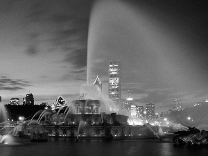 Fountains, town, night, panorama