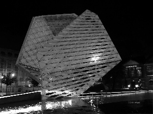 Night, red hot, freedom, Poznań, fountain