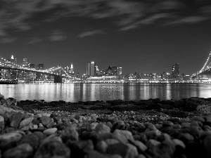 illuminated, bridge, Night, Town