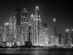 Night, skyscrapers, illuminated