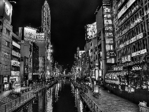 Japan, Town, Night, Osaka