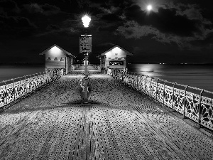 Night, pier, Lighthouse