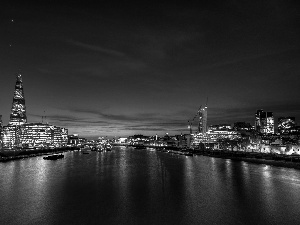Night, London, thames, Town, River