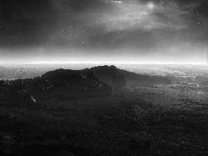 Mountains, star, Night, forest