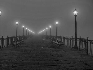 Night, wood, pier